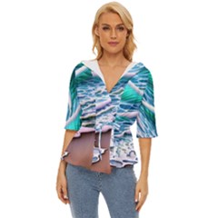 Shore Blue Ocean Waves Lightweight Drawstring Hooded Top by GardenOfOphir