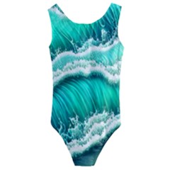 Ocean Waves Design In Pastel Colors Kids  Cut-out Back One Piece Swimsuit by GardenOfOphir