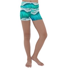 Ocean Waves Design In Pastel Colors Kids  Lightweight Velour Yoga Shorts by GardenOfOphir