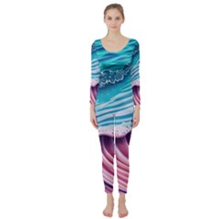 Pink Wave Crashing On The Shore Long Sleeve Catsuit by GardenOfOphir