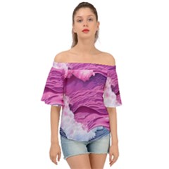 Abstract Pink Ocean Waves Off Shoulder Short Sleeve Top by GardenOfOphir