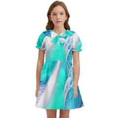 Pastel Simple Wave Kids  Bow Tie Puff Sleeve Dress by GardenOfOphir