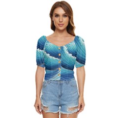 Simple Summer Wave Pattern Button Up Blouse