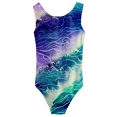 Pastel Hues Ocean Waves Kids  Cut-out Back One Piece Swimsuit by GardenOfOphir