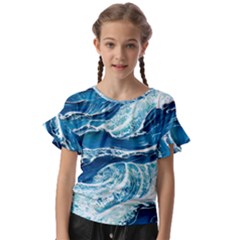 Summer Ocean Waves Kids  Cut Out Flutter Sleeves