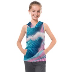 Pink Sea Water Kids  Sleeveless Hoodie by GardenOfOphir