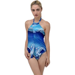 Watercolor Wave Go With The Flow One Piece Swimsuit by GardenOfOphir
