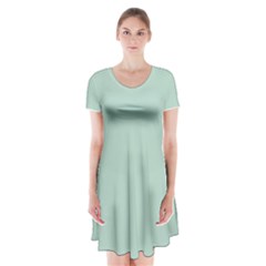 Pistachio Green	 - 	short Sleeve V-neck Flare Dress by ColorfulDresses