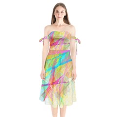 Abstract-14 Shoulder Tie Bardot Midi Dress