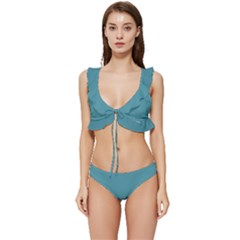 Turkish Blue	 - 	low Cut Ruffle Edge Bikini Set by ColorfulSwimWear