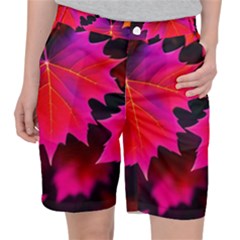 Leaves Purple Autumn Evening Sun Abstract Pocket Shorts by Ravend