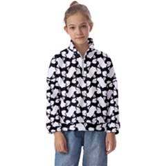 Playful Pups Black And White Pattern Kids  Half Zip Hoodie by dflcprintsclothing