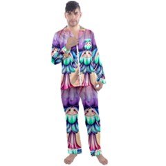 Psychedelic Mushroom For Sorcery And Theurgy Men s Long Sleeve Satin Pajamas Set