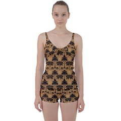 Ai Generated Camels Palm Trees Pattern Tie Front Two Piece Tankini by Ravend