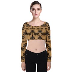 Ai Generated Camels Palm Trees Pattern Velvet Long Sleeve Crop Top by Ravend