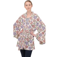 Flowers Petals Plants Floral Print Pattern Design Long Sleeve Velvet Kimono  by Ravend