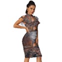 Breathe In Nature Background Vintage Frill Sleeve V-Neck Bodycon Dress View3