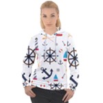 Marine Nautical Seamless Lifebuoy Anchor Pattern Women s Overhead Hoodie