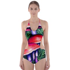 Vintage Flowery Garden Nature Mushroom Cut-out One Piece Swimsuit by GardenOfOphir