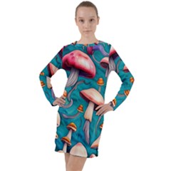 Witchy Mushroom Long Sleeve Hoodie Dress by GardenOfOphir