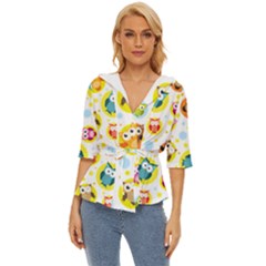 Owl Bird Cartoon Lightweight Drawstring Hooded Top