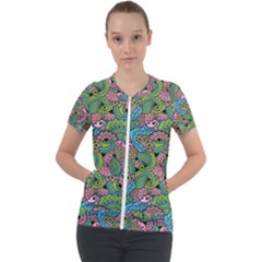 Background Texture Paisley Pattern Short Sleeve Zip Up Jacket by Jancukart