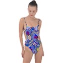 Blue Yellow Background Pattern Vector Texture Paisley Tie Strap One Piece Swimsuit View1