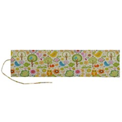 Nature Doodle Art Trees Birds Owl Children Pattern Multi Colored Roll Up Canvas Pencil Holder (l)
