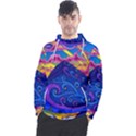 Psychedelic Colorful Lines Nature Mountain Trees Snowy Peak Moon Sun Rays Hill Road Artwork Stars Sk Men s Pullover Hoodie View1