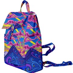 Psychedelic Colorful Lines Nature Mountain Trees Snowy Peak Moon Sun Rays Hill Road Artwork Stars Sk Buckle Everyday Backpack by Jancukart