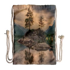 Nature Waters Lake Island Landscape Thunderstorm Drawstring Bag (large) by Jancukart