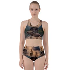 Nature Waters Lake Island Landscape Thunderstorm Racer Back Bikini Set