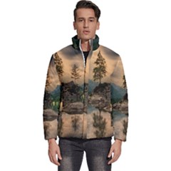 Nature Waters Lake Island Landscape Thunderstorm Men s Puffer Bubble Jacket Coat