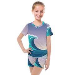 Tsunami Tidal Wave Wave Minimalist Ocean Sea 4 Kids  Mesh Tee And Shorts Set