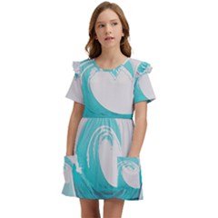 Tidal Wave Ocean Sea Tsunami Wave Minimalist Kids  Frilly Sleeves Pocket Dress by Pakemis
