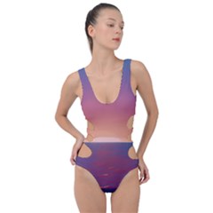 Sunset Ocean Beach Water Tropical Island Vacation Nature Side Cut Out Swimsuit by Pakemis