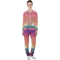 Sunset Ocean Beach Water Tropical Island Vacation 4 Casual Jacket And Pants Set