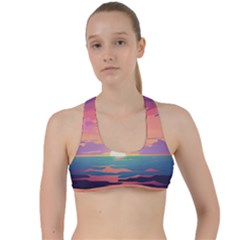 Sunset Ocean Beach Water Tropical Island Vacation 4 Criss Cross Racerback Sports Bra