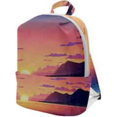 Sunset Ocean Beach Water Tropical Island Vacation 3 Zip Up Backpack by Pakemis