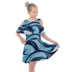 Pattern Ocean Waves Arctic Ocean Blue Nature Sea Kids  Shoulder Cutout Chiffon Dress by Pakemis