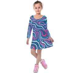 Liquid Art Pattern Kids  Long Sleeve Velvet Dress by GardenOfOphir