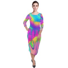 Liquid Art Pattern - Fluid Art - Marble Art - Liquid Background Quarter Sleeve Midi Velour Bodycon Dress by GardenOfOphir