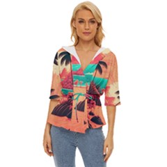 Tropical Beach Sea Jungle Ocean Landscape Lightweight Drawstring Hooded Top by Pakemis