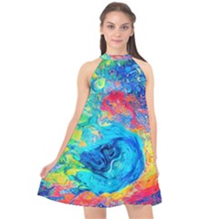 Liquid Art Pattern - Fluid Art Halter Neckline Chiffon Dress  by GardenOfOphir