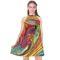 Liquid Art Pattern - Abstract Art Halter Neckline Chiffon Dress  by GardenOfOphir