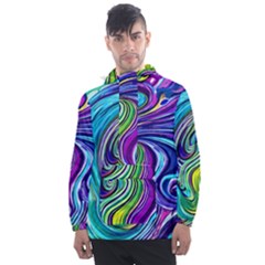 Waves Of Color Men s Front Pocket Pullover Windbreaker by GardenOfOphir