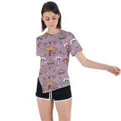 Mushrooms Autumn Fall Pattern Seamless Decorative Asymmetrical Short Sleeve Sports Tee