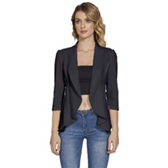 Charcoal Grey	 - 	3/4 Sleeve Ruffle Edge Open Front Jacket