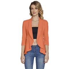 Mandarin Orange	 - 	3/4 Sleeve Ruffle Edge Open Front Jacket