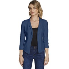 Navy Peony Blue	 - 	casual 3/4 Sleeve Spring Jacket by ColorfulWomensWear
